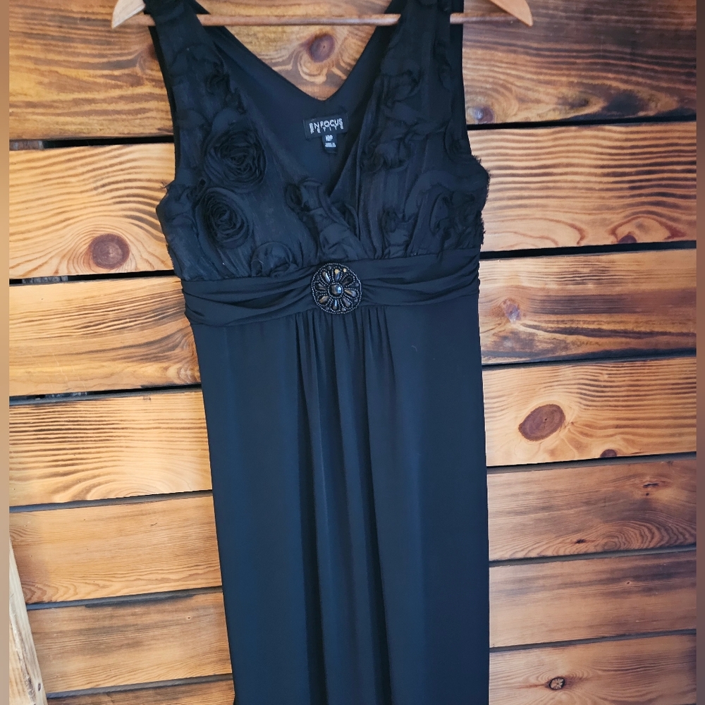Black Maxi Dress with Rosette Bodice